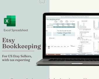 US Etsy Seller Bookkeeping spreadsheet with tax reporting, profit and loss statement, p&l, sales tracker for easy accounting of Etsy shop