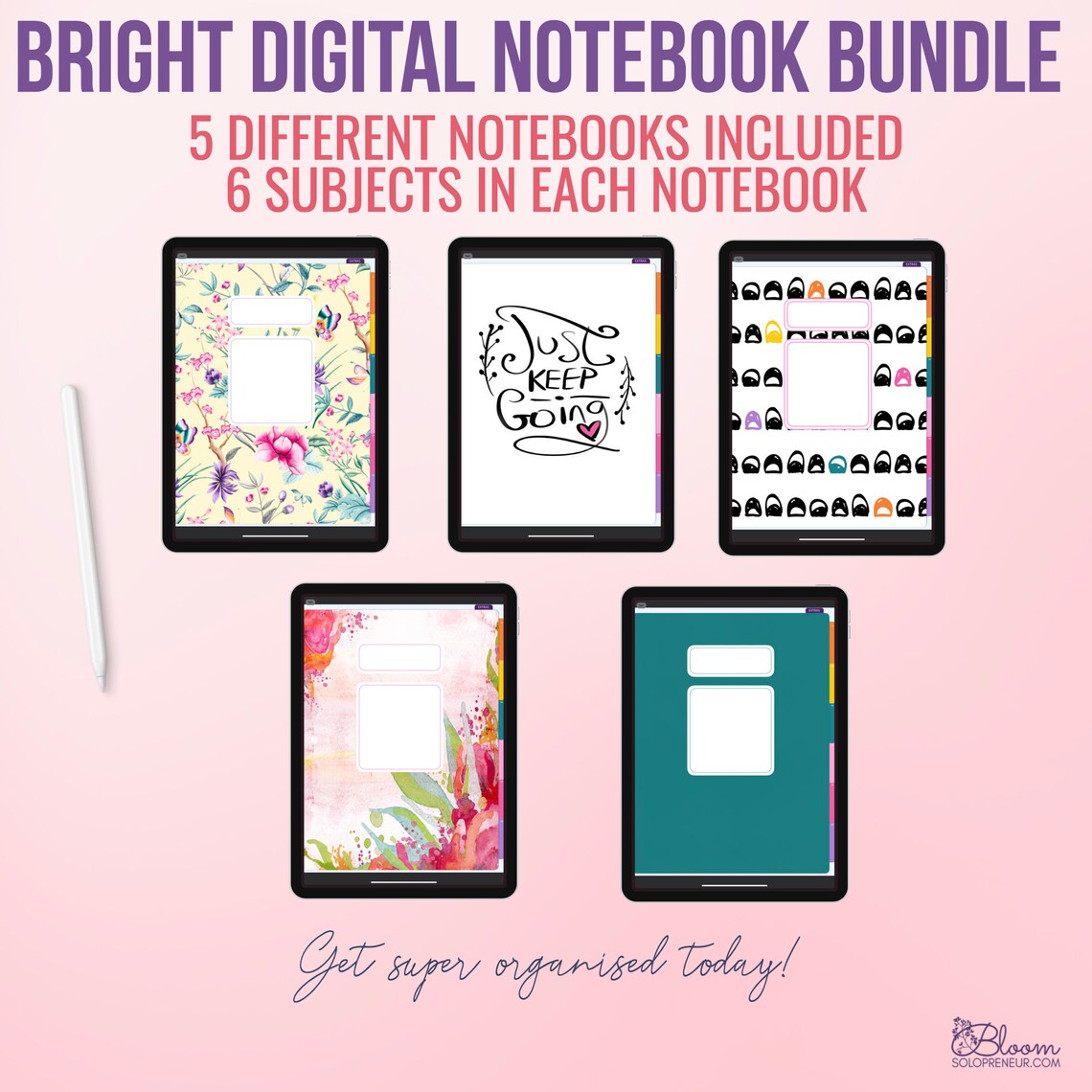 5 x 6 subject Digital Notebook bundle. Bright digital planners Etsy