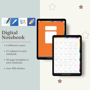 21 section Digital Notebook+ stickers. Bright portrait digital planner. For android or Ipad planner for a Goodnotes, Noteshelf or Notability