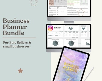 Undated digital small business planner bundle, includes Etsy shop statistics, instagram tracker and digital business planner