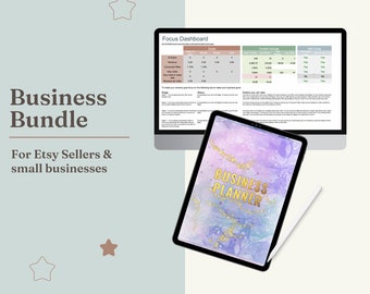 Undated digital business planner bundle, includes shop statistics and sales tracker, social media planner. Use as a small business planner