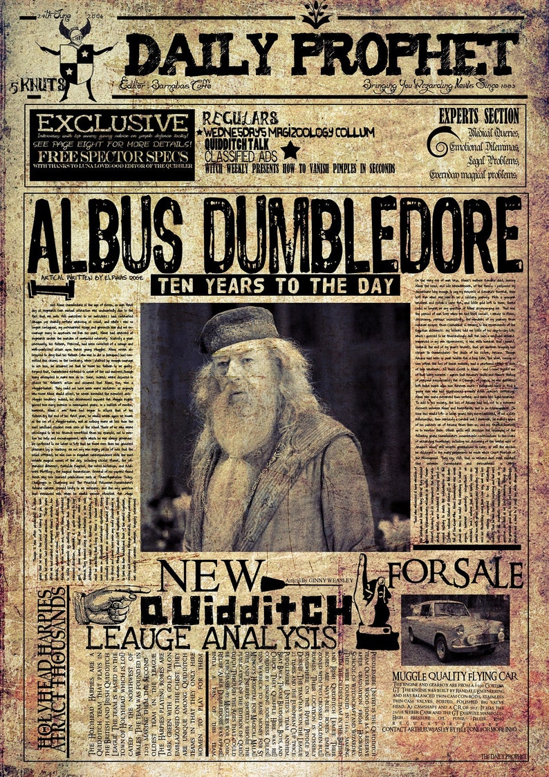 Harry Potter Daily Prophet Newspaper Hogwarts Alternative Etsy