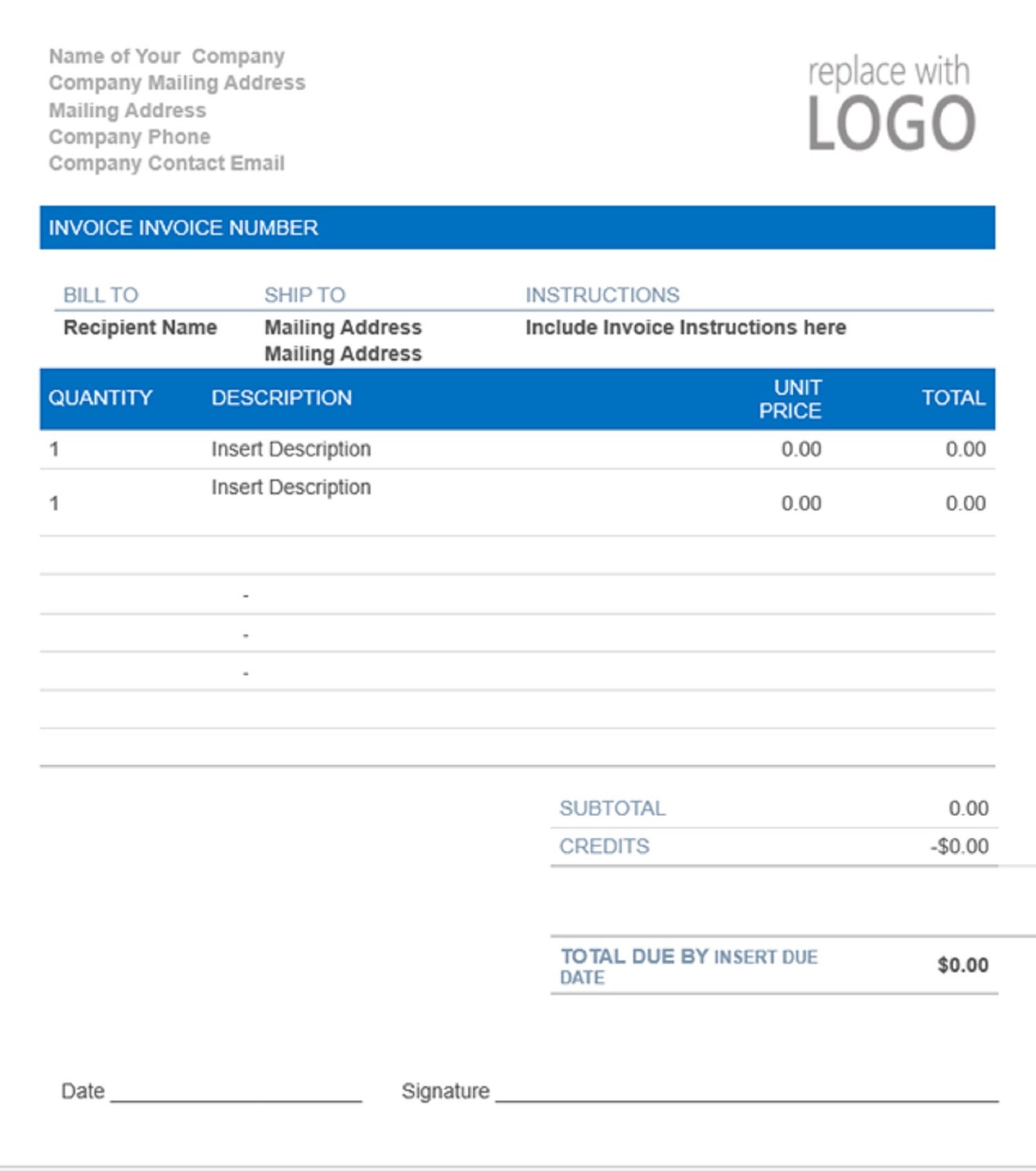 Blue Business Invoice Template - Etsy