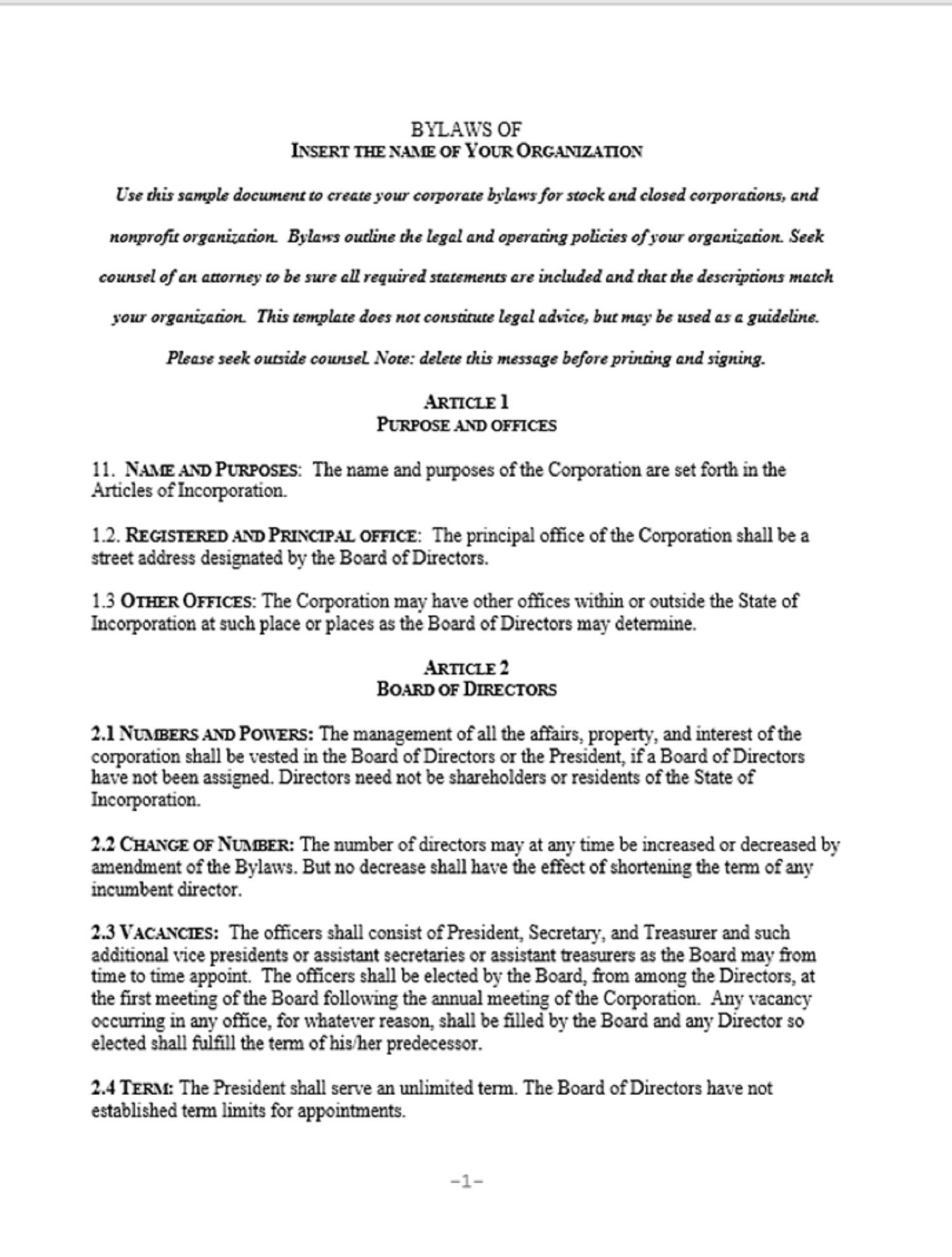 Corporate Bylaws Template Word Toptemplate my id