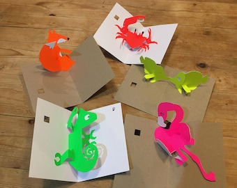 Fluro-animals, 5 pop up cards bundle