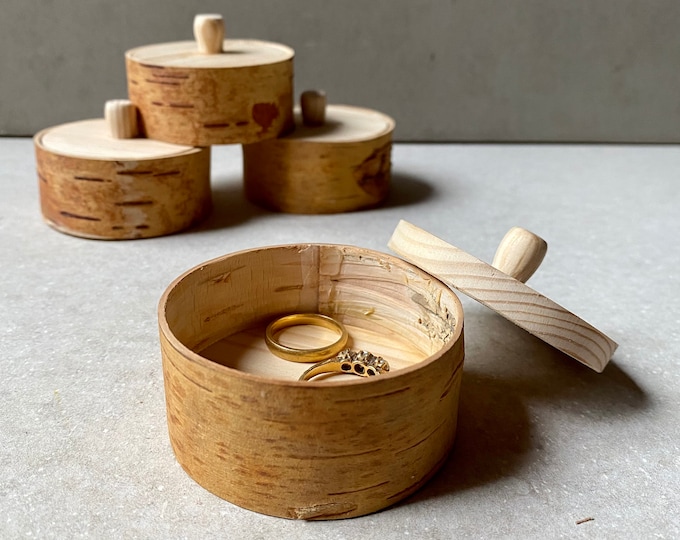 Wooden Ring Box Engagement Ring Box Carved Scandi Jewellery Ring Box Wedding Ring Dish Birch Bark Box