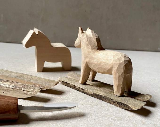 Beginner Whittling Kit | Make your own Wooden Horse | Whittling Tool Carving Kit | Driftwood Scandi Dala Horse whittling Wood Carving Kit