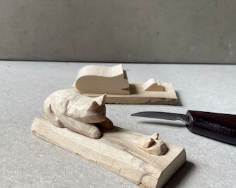 Beginner Whittling Kit: Basswood Cat & Mouse Project with Tool