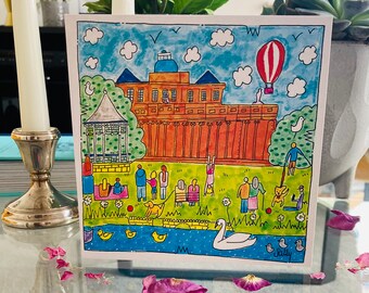 Pittville Park Greetings Card: Hand-Drawn Pen & Ink Illustration