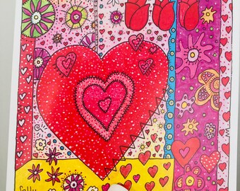Anniversary/ Wedding/Valentines /Love Greetings Card - Hearts And Flowers.