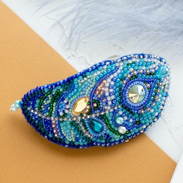 Beaded Hair Clip DIY kit "Flap"/ Beaded Barrette/ A01 Abris Art Bead Embroidered Hair Clip /