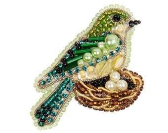 DIY Jewelry making kit "Bird in the nest", Seed beaded brooch, Bead Embroidery Kit