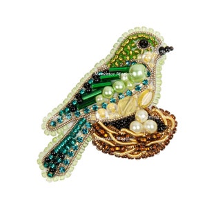 Beadwork kit for creating brooch &quot;Bird in the nest&quot;, DIY Jewelry making kit, Brooch Pin kit, Seed beaded brooch, Bead Embroidery Kit