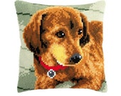 Needlepoint Kit Vervaco Pillow quot Dog Dachshund quot , Cross Stitch kit, Embroidery kit, size 16 quot x16 quot (40х40 cm), Printed Canvas Zweigart