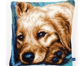 Needlepoint Kit Vervaco Pillow quot Cute dog quot , Cross Stitch kit, Embroidery kit, size 16 quot x16 quot (40х40 cm), Printed Canvas Zweigart