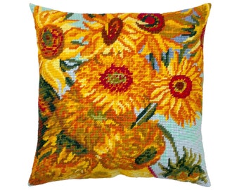 Printed Tapestry Canvas Throw Pillow 16/×16 Inches Sunflowers Needlepoint Kit Cushion Back Included European Quality