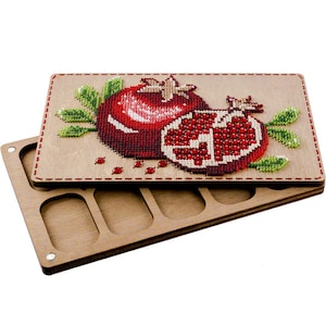 Kit fai da te per ricamo con perline "Melograno", vassoio porta perline in legno con coperchio in legno, contenitore porta perline, scatola per perline, utensili per perline