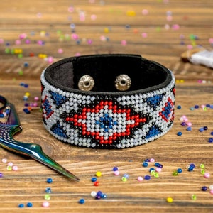 DIY Beaded Bracelet Kit DIY | Bead embroidery kit | Bracelet on leather kit | Beaded bracelet kit | Jewelry making kit | Stunning Handmade