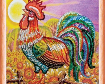 DIY Bead Embroidery Kit on art canvas "Cockerel", Beading pattern, Home decor, A01 Abris Art