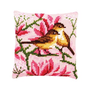 DIY Cross Stitch Cushion Kit &quot;Birds and magnolia&quot; | Needlepoint Pillow Kit | Embroidery kit | Home decor