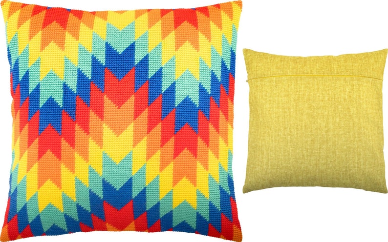 DIY Needlepoint Pillow Kit Peru, Tapestry cushion kit, Half Cross Stitch Kit, Embroidery kit, size 16x16 40x40 cm, Printed Canvas Kit + backing Brass