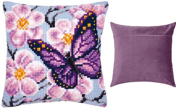 Kit de cojín de punto de cruz de bricolaje Purple Butterfly, kit de  almohada Needlepoint, kit de bordado, 16 x16 -  México