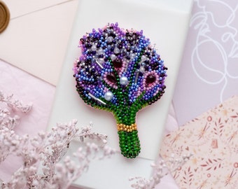 DIY Jewelry making kit "Lavender", Seed beaded brooch, Bead Embroidery Kit A06