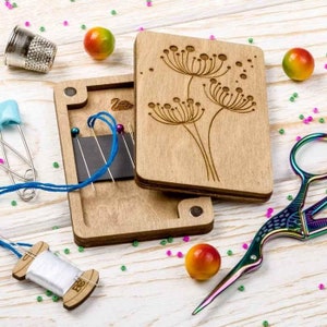Scatola per artigianato, Portaoggetti per ricamo, Vassoio portaoggetti per perline di legno con coperchio in legno, Contenitore per conservare perline di semi, Cuscino per spilli, ricamo