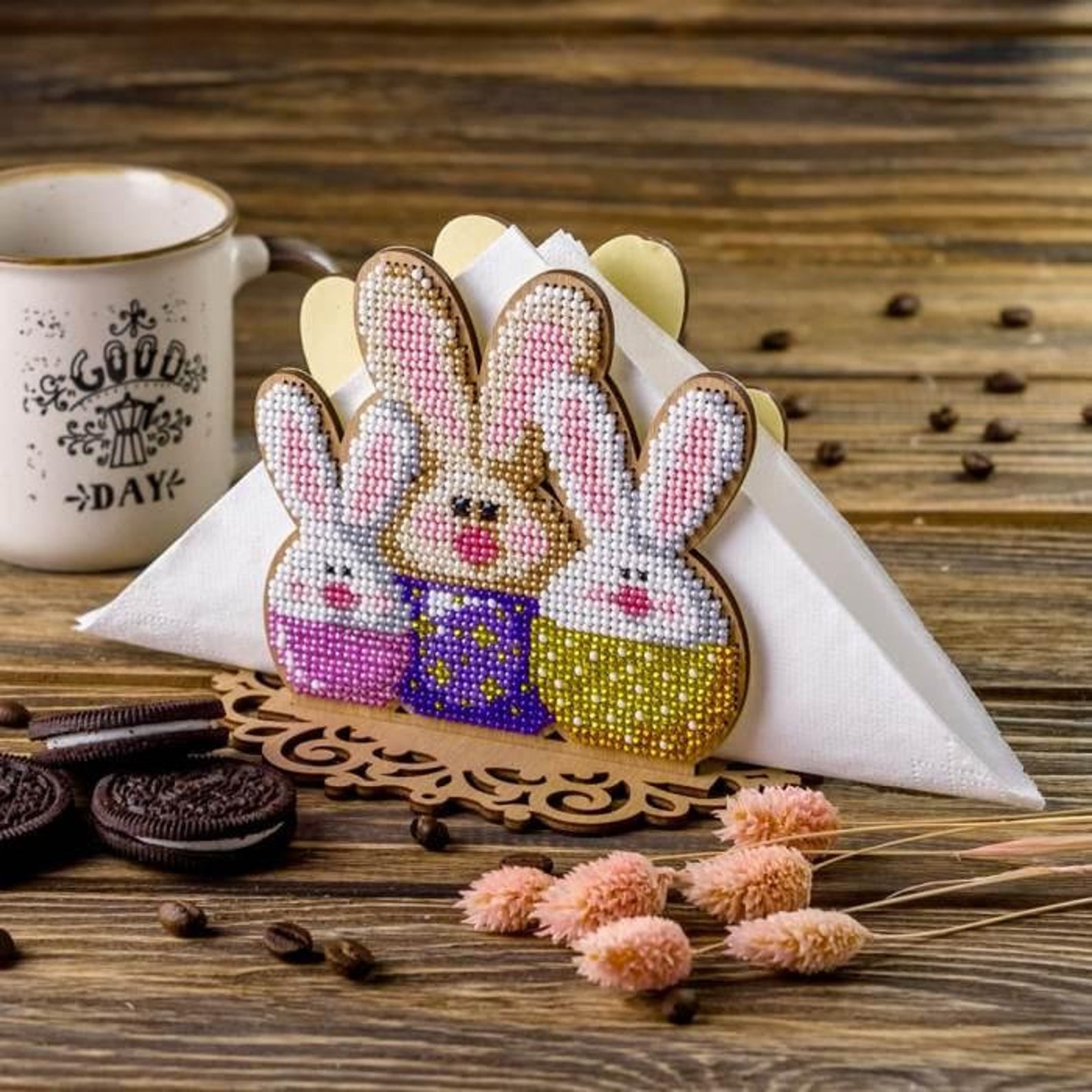 DIY Napkin Holder Kit rabbits Beading Embroidery - Etsy