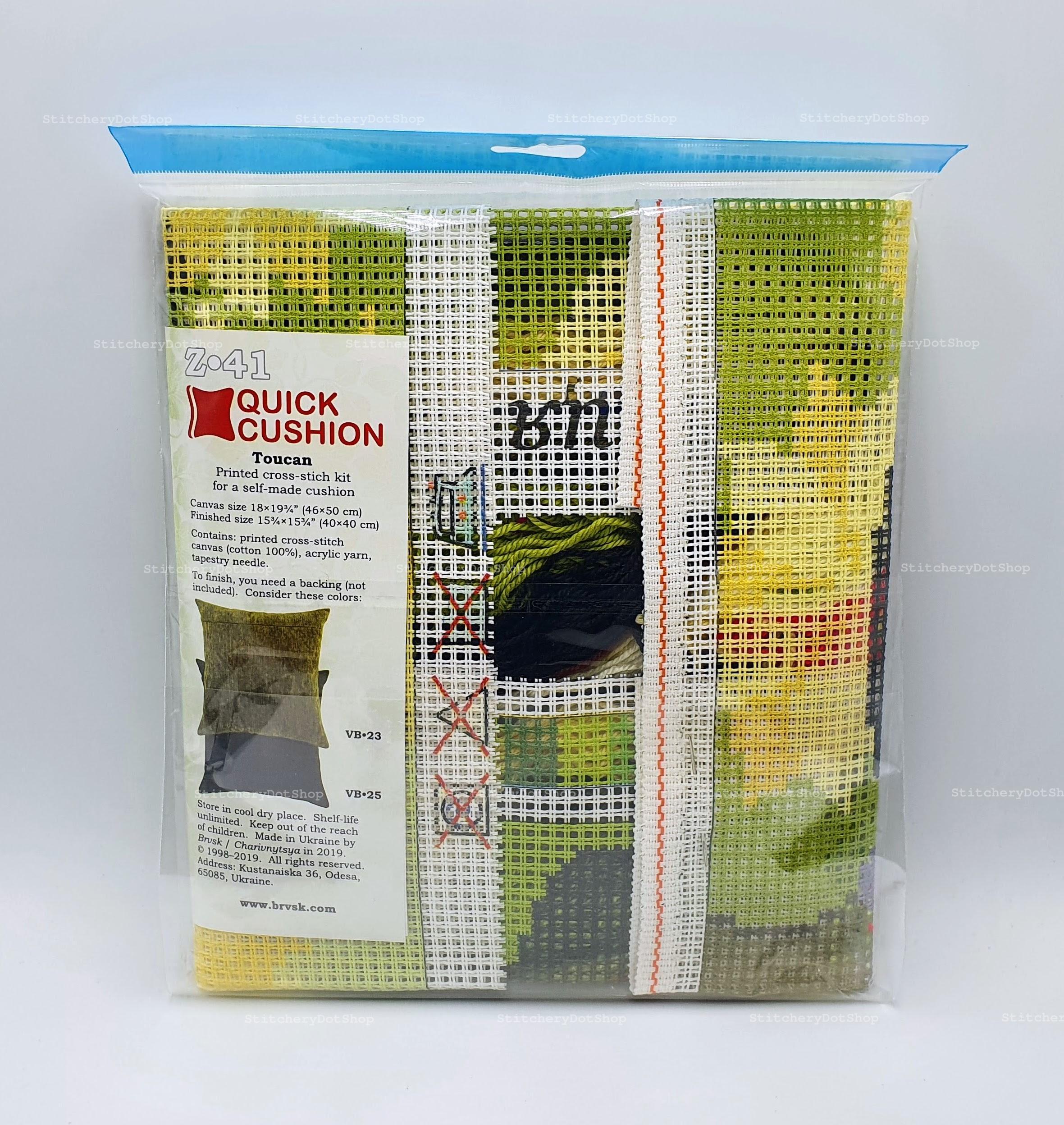 Tucan Nadelspitzen-Set Für Überwurfkissen – 40,6×40,6 Cm, Bedruckte Leinwand, Acrylgarn