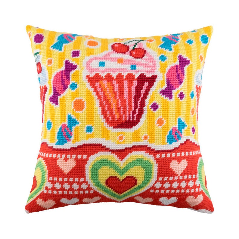 Printed Canvas Zweigart Needlepoint Kit Pillow Sweets Cross Stitch Kit size 16x16 Embroidery kit Pillow 40\u044540 cm