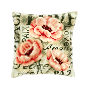 DIY Cross Stitch Cushion Kit &quot;Poppies&quot; | Needlepoint Pillow Kit | Embroidery kit | Home decor