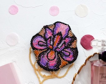 DIY Jewelry making kit "Flower-de-luce", Seed beaded brooch, Bead Embroidery Kit