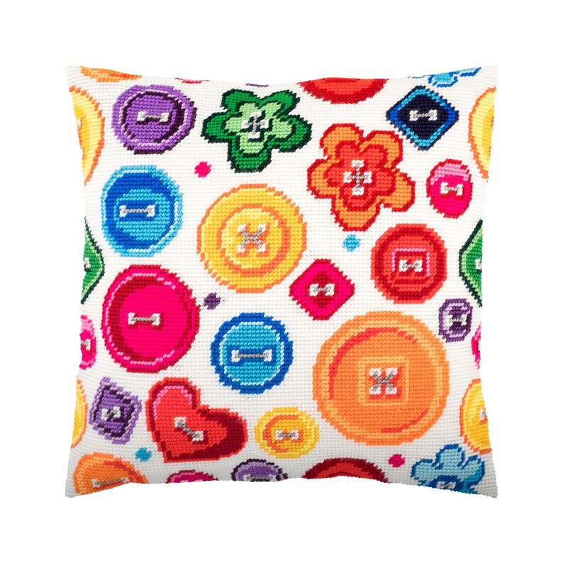 DIY Needlepoint Pillow Kit buttons Tapestry Etsy