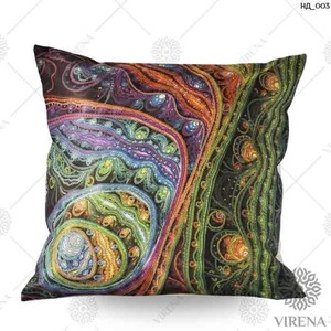 May include: A colourful throw pillow with a paisley pattern and intricate details. The pillow is made of a soft, luxurious fabric and features a variety of colours, including green, blue, purple, orange, and yellow.