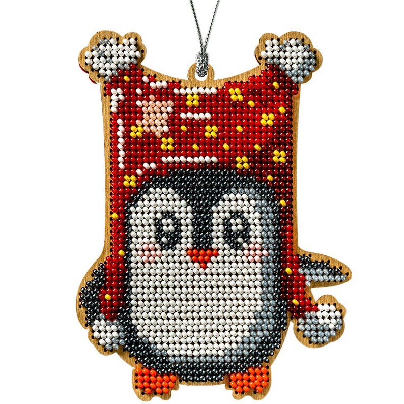Xmas tree beading embroidery bead stitching wood decor DIY Christmas tree toy kit Christmas penguins