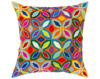 DIY Needlepoint Pillow Kit "Sunbeams" | Tapestry Cushion, Tent Stitch Embroidery Kit, Needlecraft Pillow, Printed Canvas 16x16 in, 40x40 cm