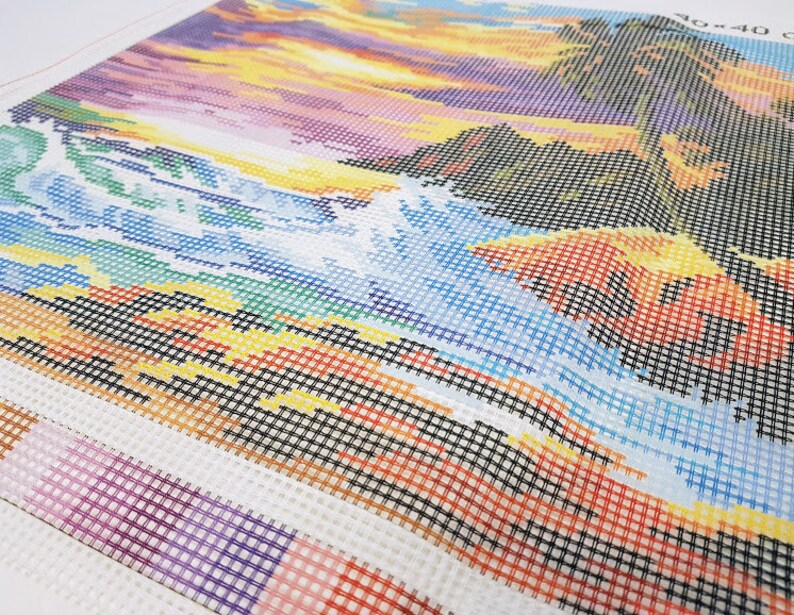 DIY Needlepoint Pillow Kit Tropical Sunset Etsy