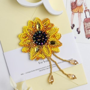 DIY Jewelry making kit &quot;Little sun&quot;, Seed beaded brooch, Bead Embroidery Kit A06