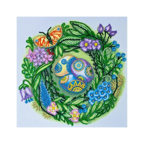 DIY Bead Embroidery Kit on Art Canvas easter Wreath Craft Kit