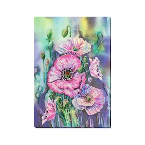 DIY Bead Embroidery Kit on Art Canvas &quot;Delicate poppies&quot; | Unique Beadwork Kit for Home Décor | B24 Abris Art, Needlework Craft Kit