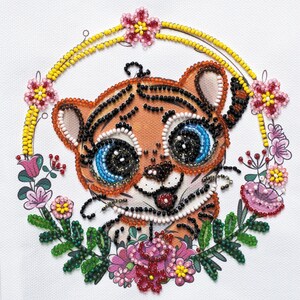 DIY Bead Embroidery Kit on art canvas &quot;Cheerful tiger&quot;, Beading pattern, Home decor, A23 Abris Art