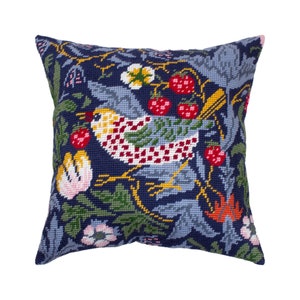 DIY Needlepoint Pillow Kit "Strawberry Thief", Tapestry cushion kit, Half Cross Stitch Kit, Embroidery kit, size 16"x16" (40x40 cm), Printed