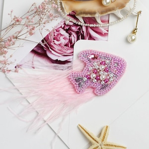 DIY Jewelry making kit &quot;Small fish&quot;, Seed beaded brooch, Bead Embroidery Kit A06