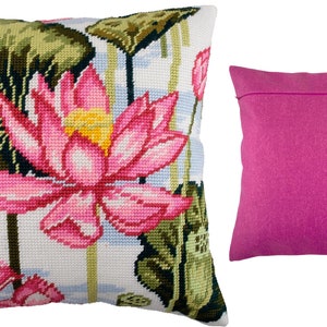 DIY Needlepoint Pillow Kit Lotus, Tapestry cushion kit, Half Cross Stitch Kit, Embroidery kit, size 16x16 40x40 cm, Printed Canvas image 10