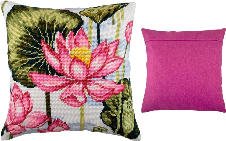 DIY Needlepoint Pillow Kit Lotus, Tapestry cushion kit, Half Cross Stitch Kit, Embroidery kit, size 16x16 40x40 cm, Printed Canvas image 10