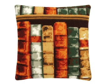 DIY Cross Stitch Cushion Kit "Books" | Needlepoint Pillow Kit | Embroidery kit | Home decor
