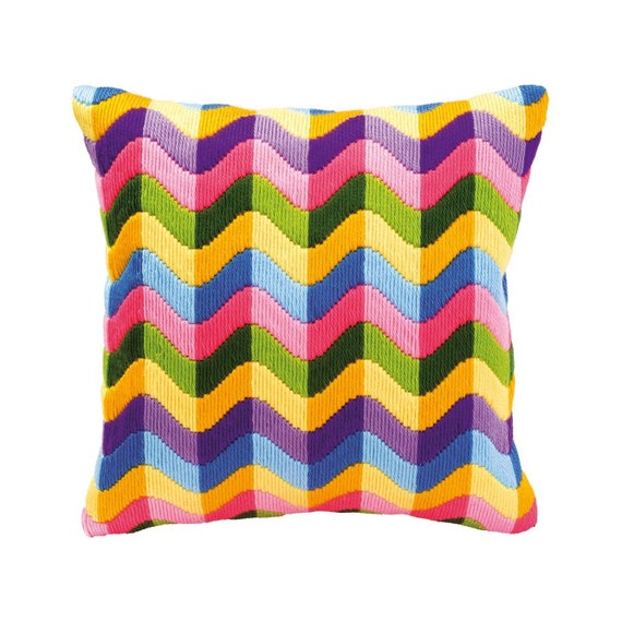 DIY Long Stitch Cushion Kit colourful Waves Etsy