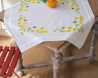 DIY bedrukt tafelkleedpakket "Lentebloemen", bedrukt borduurpakket, borduurpakket tafeldecoratie