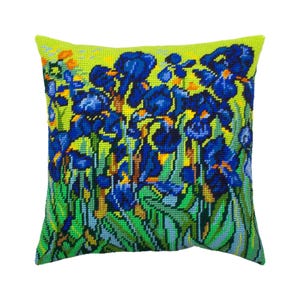 DIY Needlepoint Pillow Kit &quot;Irises&quot;, Tapestry cushion kit, Half Cross Stitch Kit, Embroidery kit, size 16&quot;x16&quot; (40x40 cm), Printed Canvas